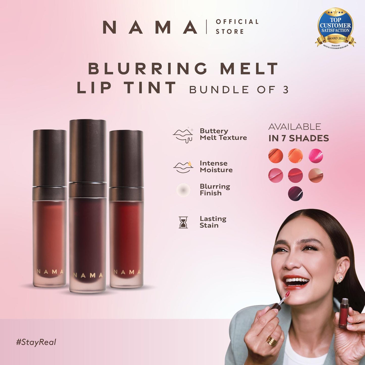 [BUNDLE 3PCS] NAMA Beauty Blurring Melt Lip Tint | Paket 2 Mix Warna Liptint Stain Lips Tahan Lama