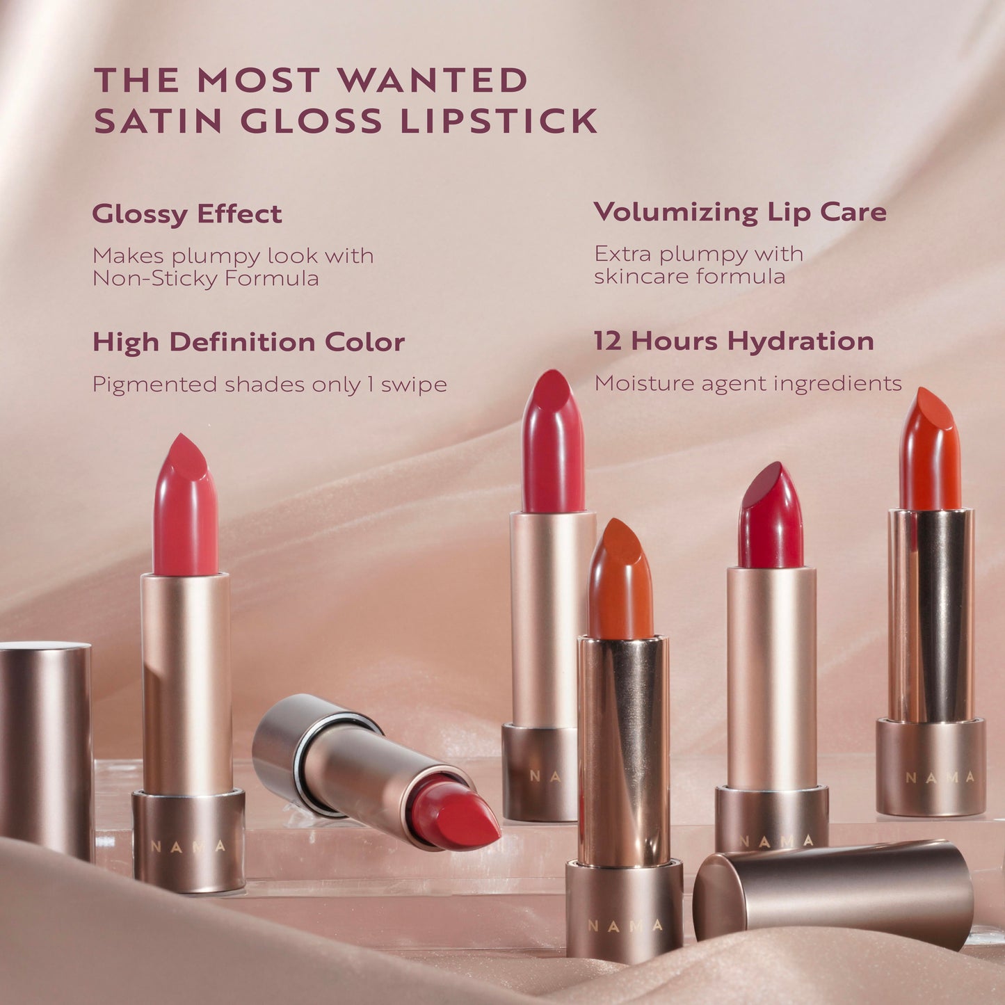 [NEW LAUNCH] NAMA SATIN SILKY LIPSTICK BUNDLE FREE HAIR CLIP