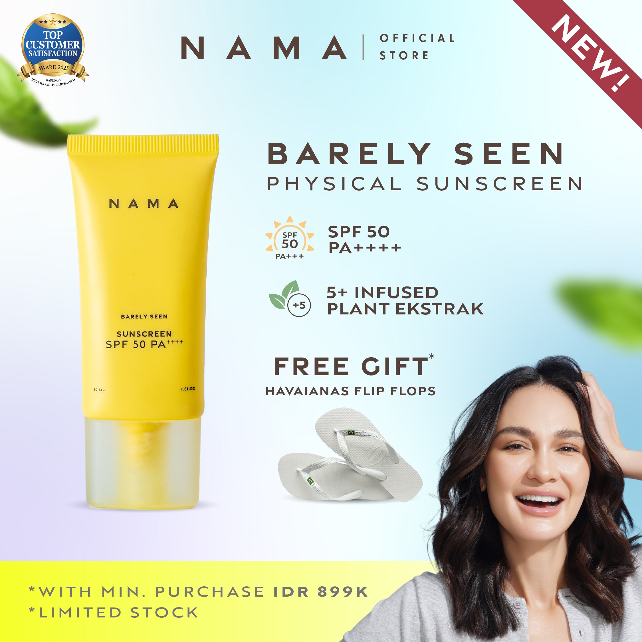 NAMA Beauty Barely Seen Physical Sunscreen SPF 50 PA ++++