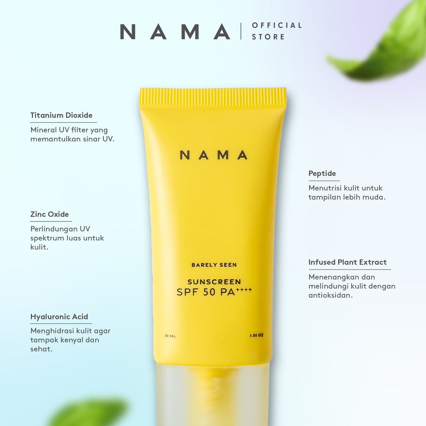 NAMA Beauty Barely Seen Physical Sunscreen SPF 50 PA ++++
